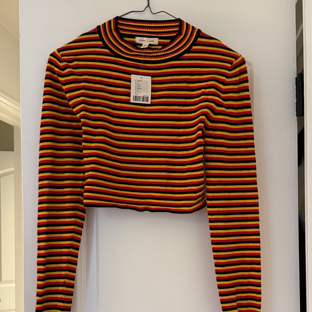 Urban Outfitters Silence + Noise Red Yellow Black Striped Crop Top